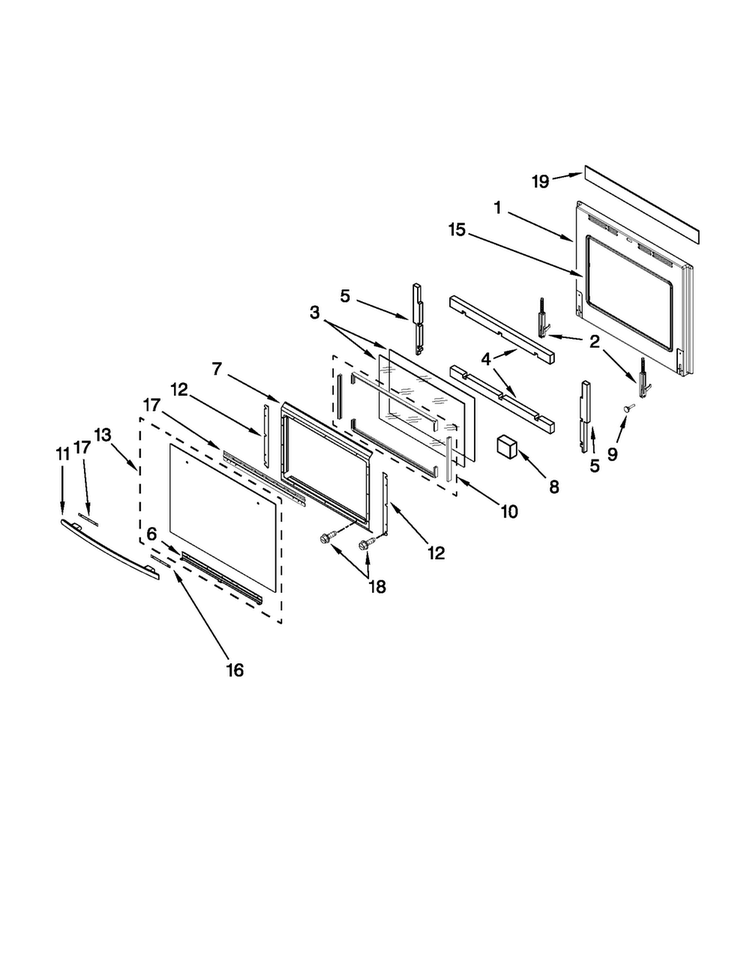 Oven Door Parts Diagram and Parts List for JMW2330WS01  Jenn-Air Microwave