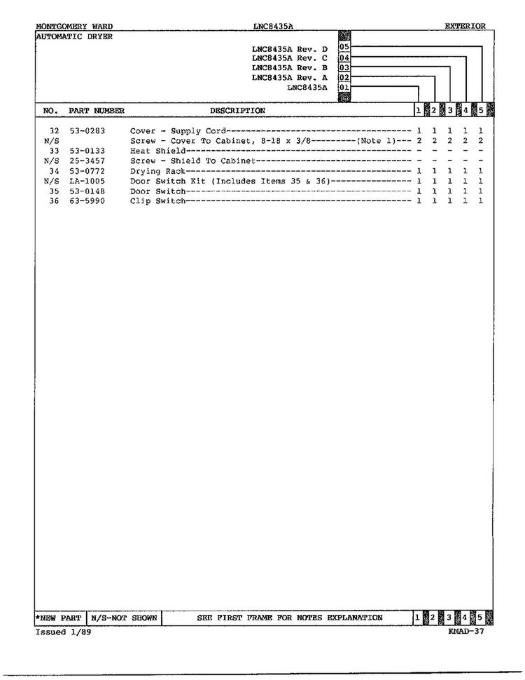 Gas Dryer Exterior Assembly Page 3 Diagram and Parts List for 8435A REV E Norge Dryer