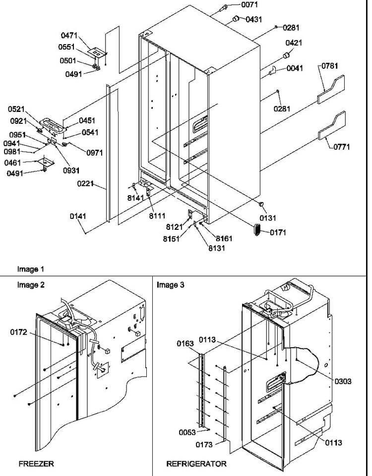 Cabinet Parts Diagram and Parts List for SXD520SL-P1182402WL  Amana Refrigerator
