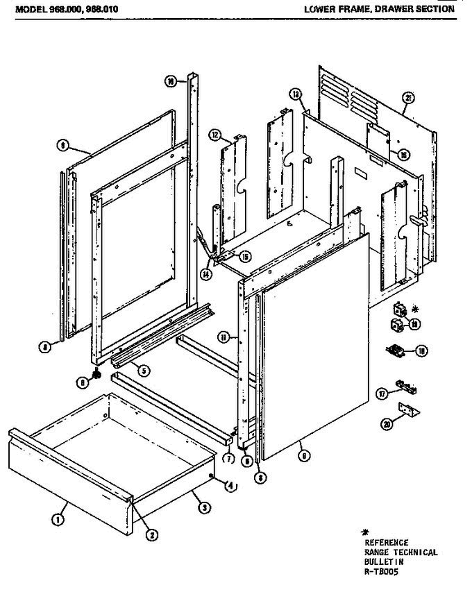 02 - Lower Frame Diagram and Parts List for 968000  Litton Range