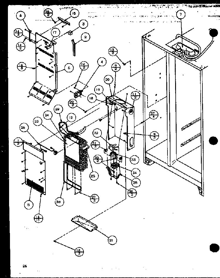 Evaporator And Air Handling Diagram and Parts List for SXD19MW-P1121402WW  Amana Refrigerator