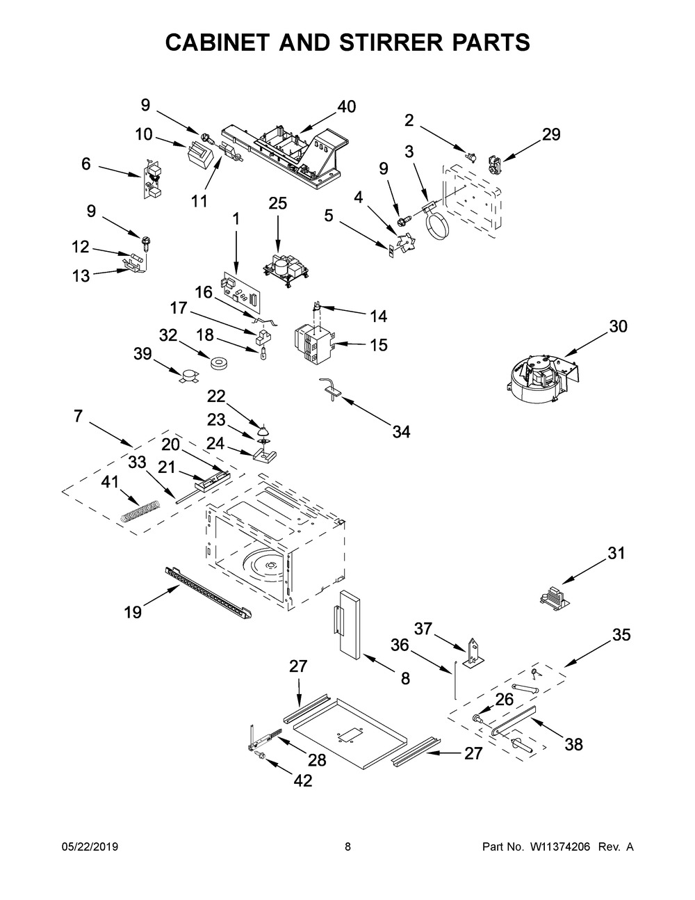 Cabinet And Stirrer Parts Diagram and Parts List for JMC2430IL02  Maytag Microwave