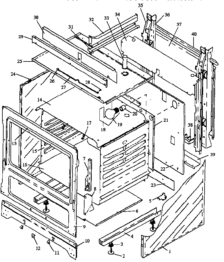 Cabinet Section Diagram and Parts List for EHN3412W P1142499NW Caloric Range