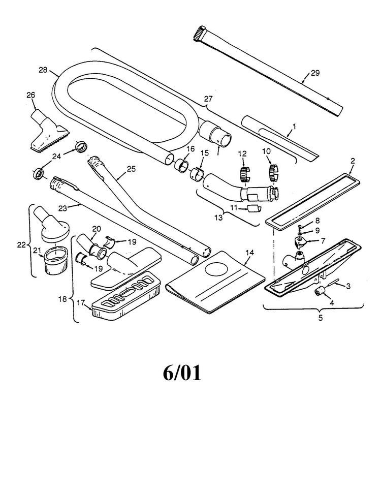 Cleaning Tools - Concept Diagram and Parts List for U3901  Hoover Canister Vacuum