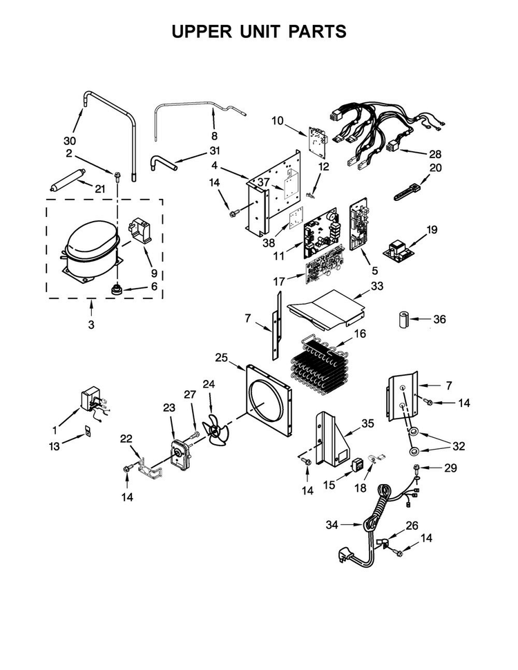 Upper Unit Parts Diagram and Parts List for JS48SSDUDE01  Jenn-Air Refrigerator