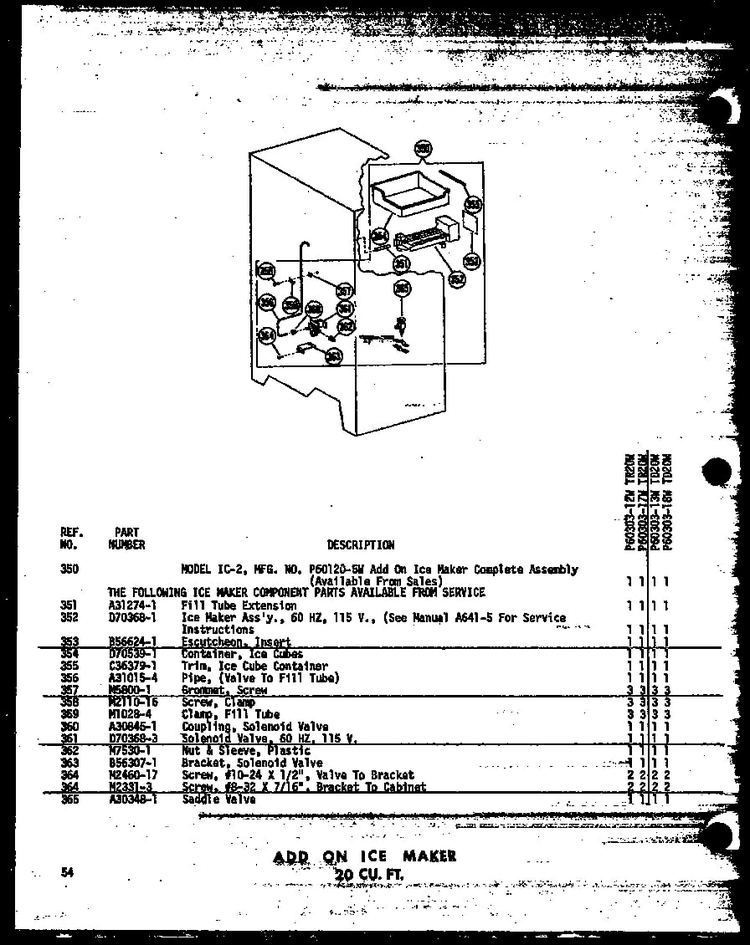 Add On Ice Maker 20 Cu. Ft. Diagram and Parts List for T16W-P60303-8W  Amana Refrigerator