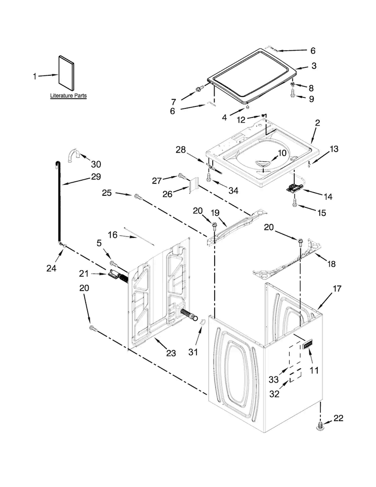 Top And Cabinet Parts Diagram and Parts List for MVWX655DW1  Maytag Washer