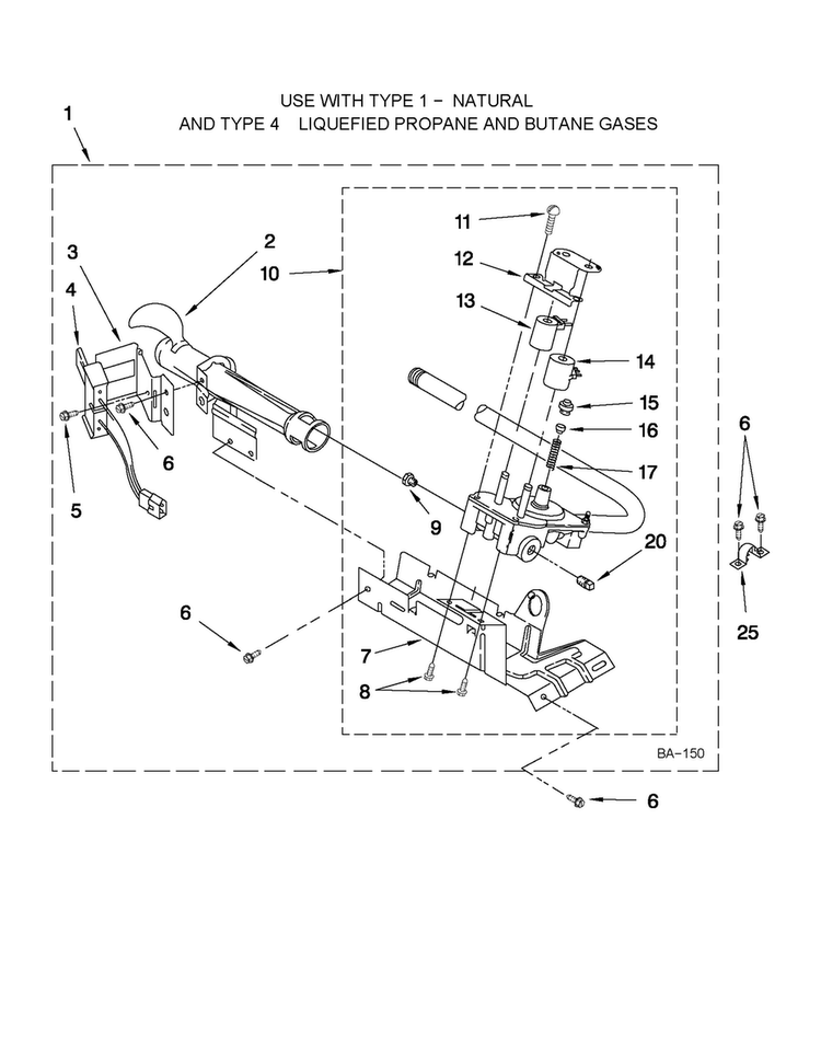 8318272 Burner Assembly Diagram and Parts List for 7MMGDC300YW0  Maytag Dryer