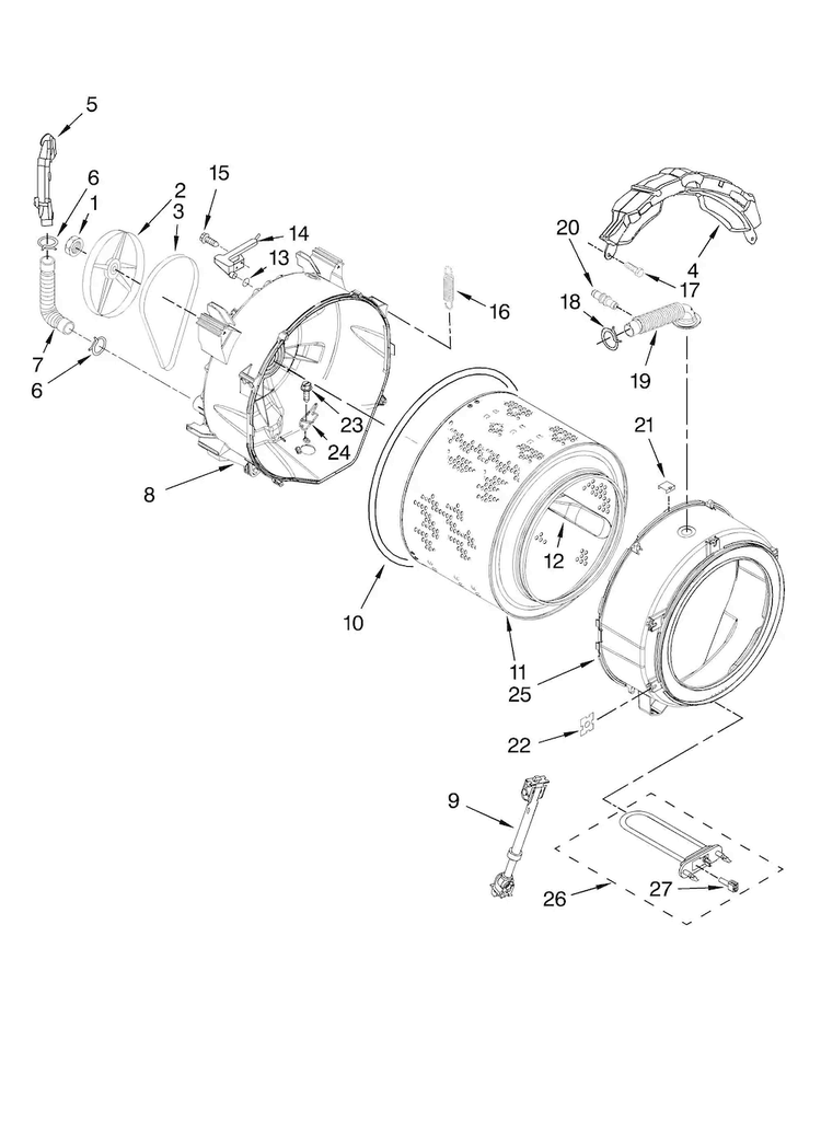 Tub And Basket Parts Diagram and Parts List for MHWE900VW00  Maytag Washer