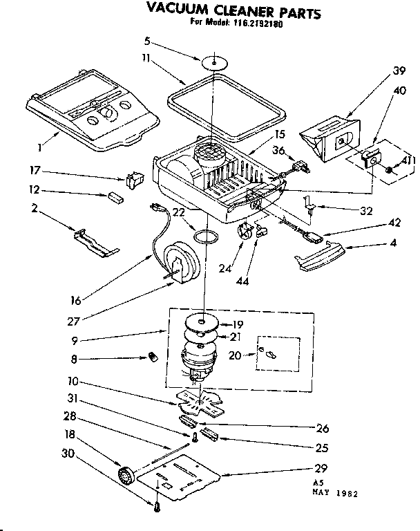 Base Assembly Diagram and Parts List for 1162192180  Kenmore Canister Vacuum