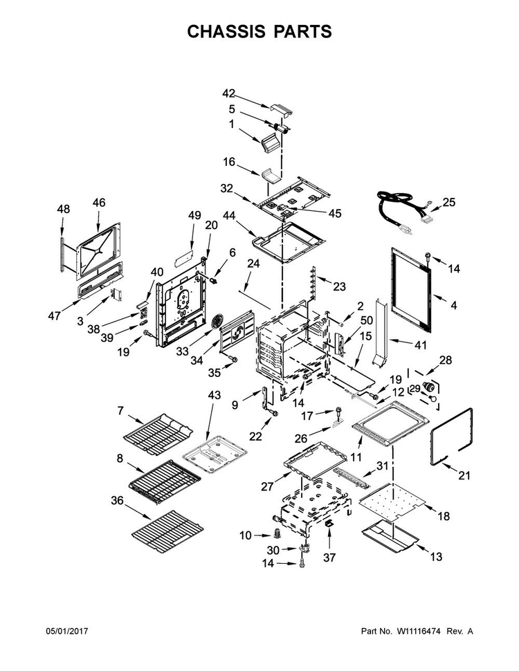 Chassis Parts Diagram and Parts List for JGS1450FP0  Jenn-Air Range