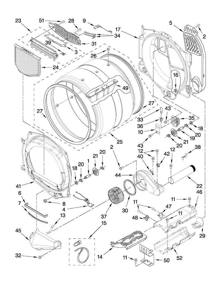 Bulkhead Parts Diagram and Parts List for MEDE201YW0  Maytag Dryer