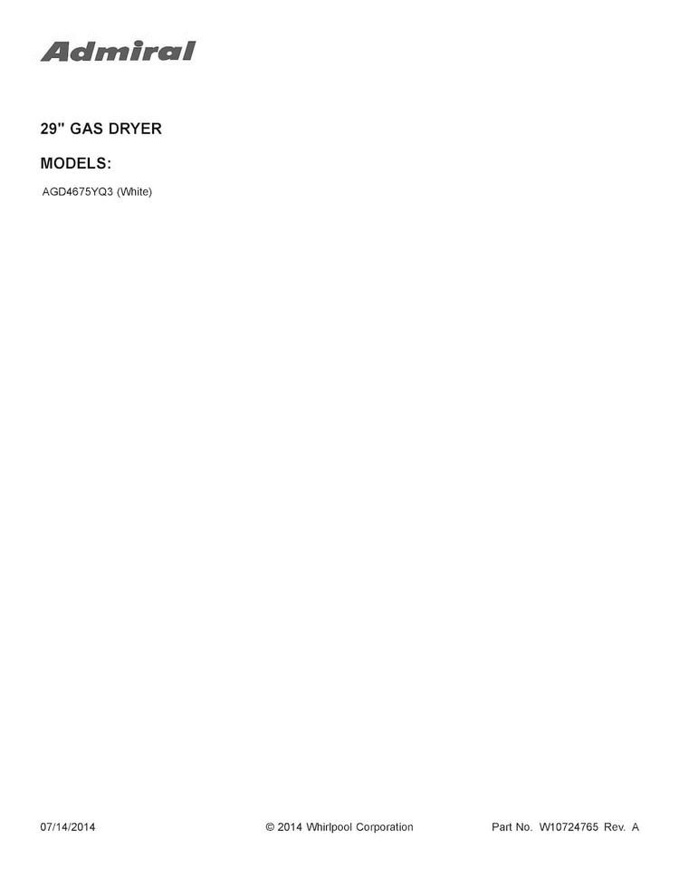 Cover Sheet Diagram and Parts List for AGD4675YQ3  Admiral Dryer