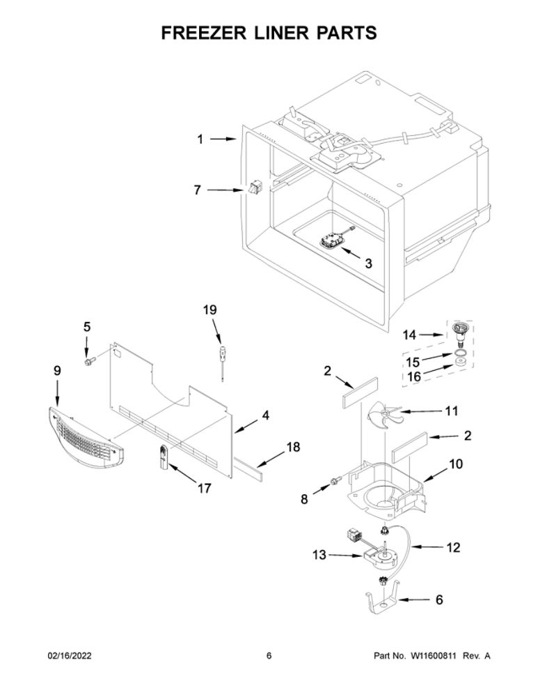 Freezer Liner Parts Diagram and Parts List for MFT2772HEZ03  Maytag Refrigerator