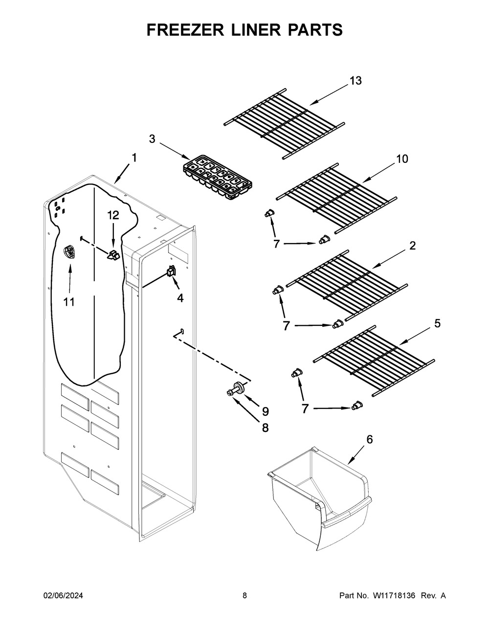 Freezer Liner Parts Diagram and Parts List for MSS25N4MKZ09  Maytag Refrigerator