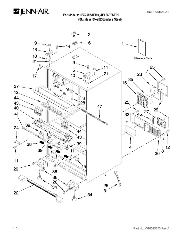 Cabinet Parts Diagram and Parts List for JFX2597AEP0  Jenn-Air Refrigerator