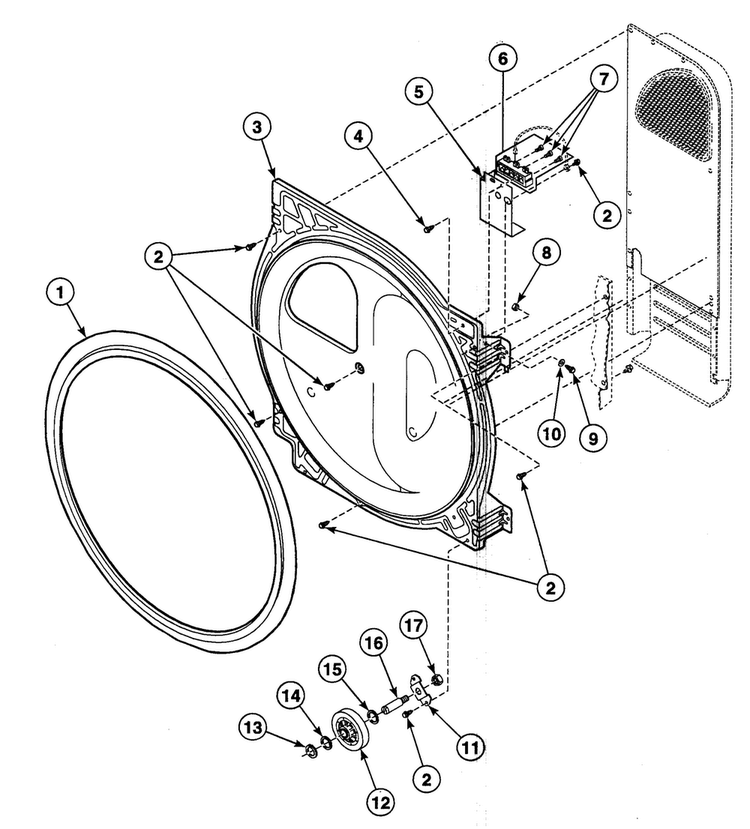 Roller Assy Diagram and Parts List for SDE307WF1500  Speed Queen Dryer