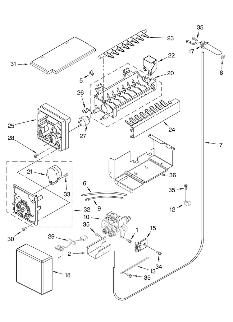 Icemaker Parts Diagram and Parts List for JS42PPDUDB01  Jenn-Air Refrigerator