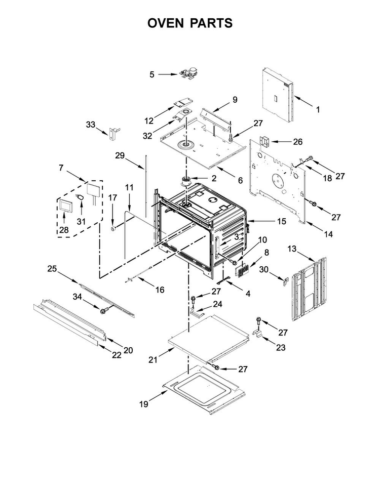 Oven Parts Diagram and Parts List for JJW2427DB01  Jenn-Air Wall Oven