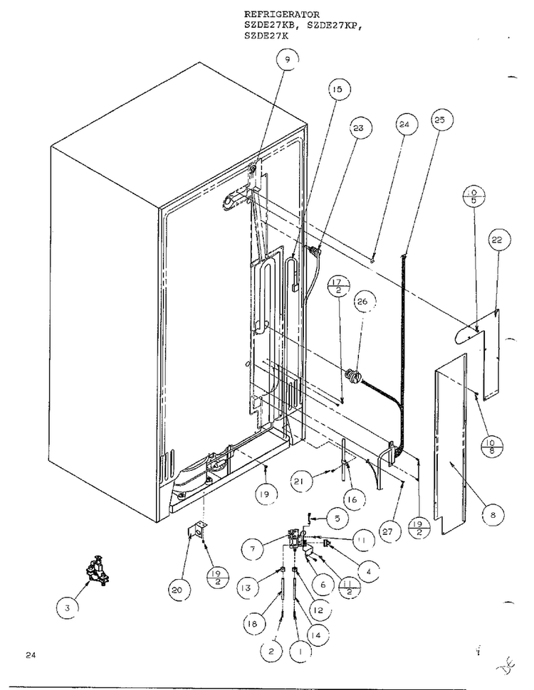 Cabinet Back Diagram and Parts List for SZDE27KB  Amana Refrigerator