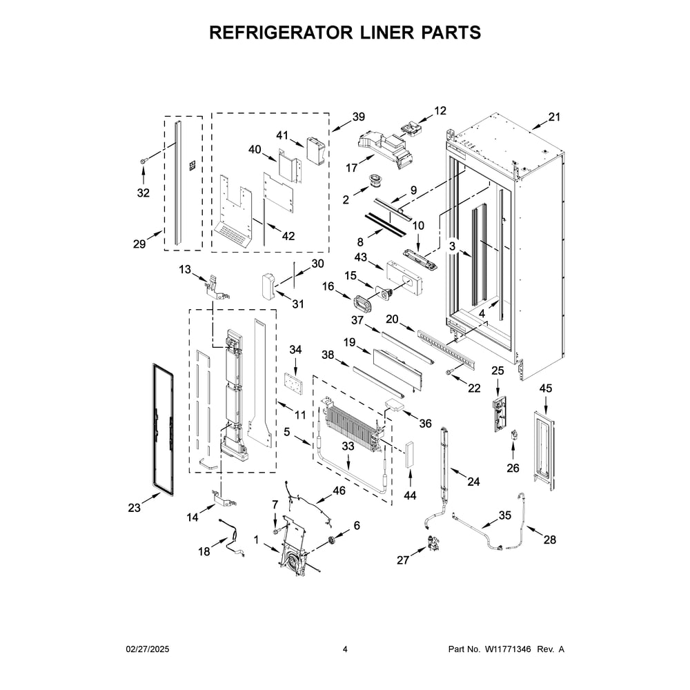 Refrigerator Liner Parts Diagram and Parts List for JBRFL30IGX20  Jenn-Air Refrigerator