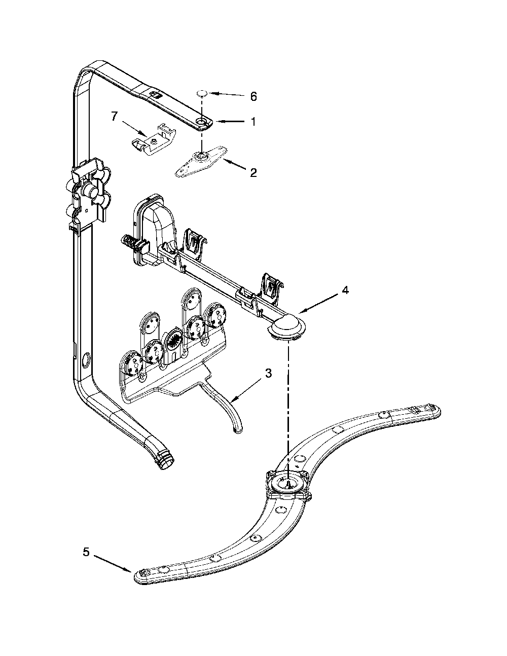 Upper Wash And Rinse Parts Diagram and Parts List for 66512833K314  Kenmore Dishwasher