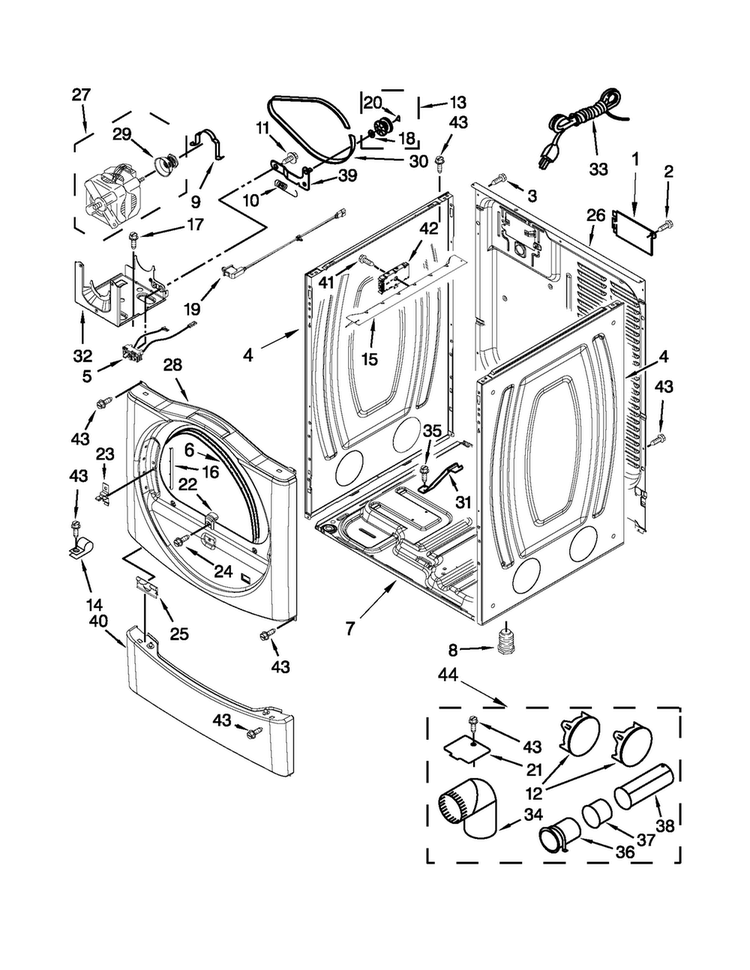 Cabinet Parts Diagram and Parts List for MGDE201YW1  Maytag Dryer