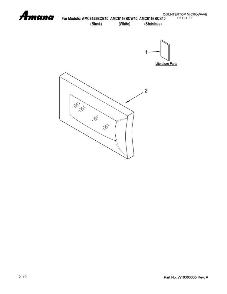 Microwave Door Parts Diagram and Parts List for AMC6158BCB10  Jenn-Air Microwave