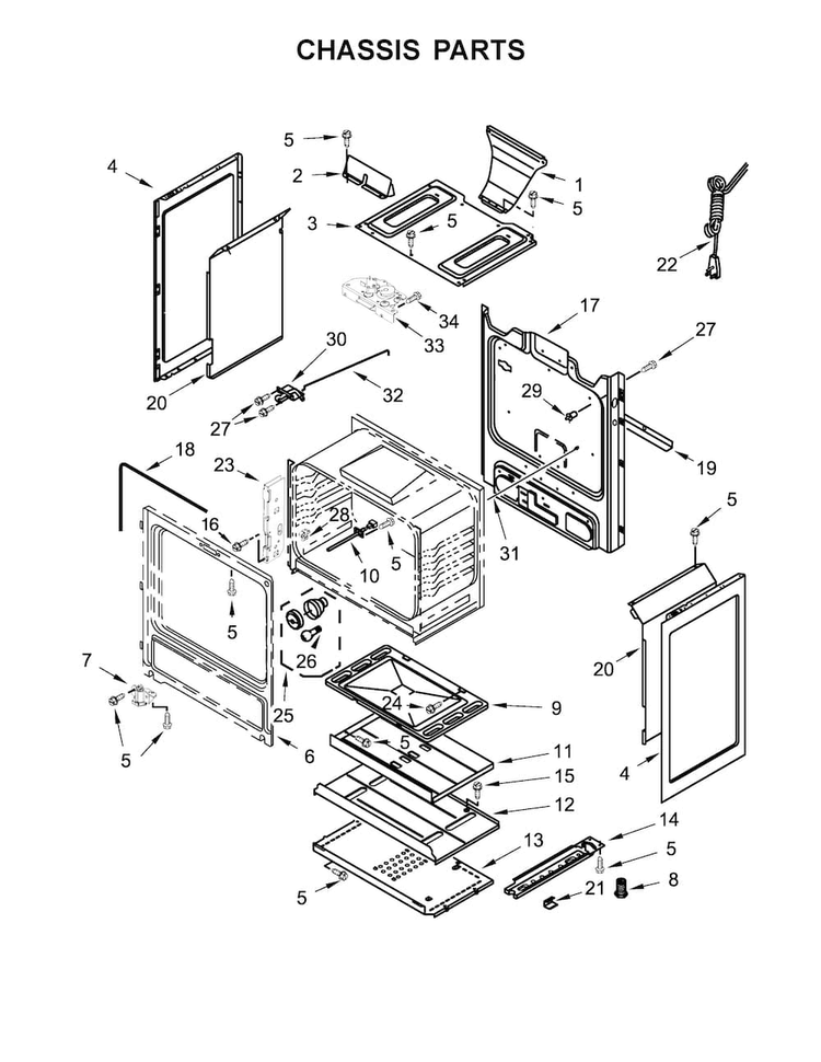 Chassis Parts Diagram and Parts List for AGR6603SFW0  Amana Range