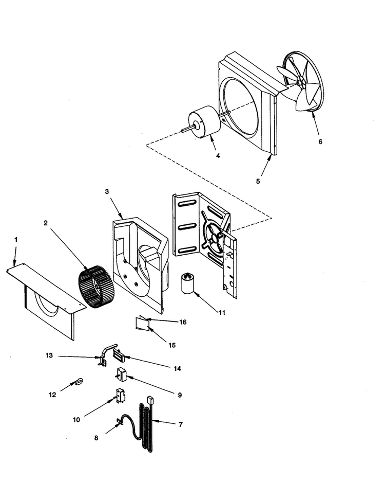 Fan And Control Assembly Diagram and Parts List for RC04880A1XR REV B Amana Air Conditioner