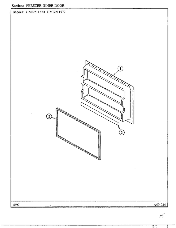 Freezer Inner Door Diagram and Parts List for HMG211577  Admiral Refrigerator