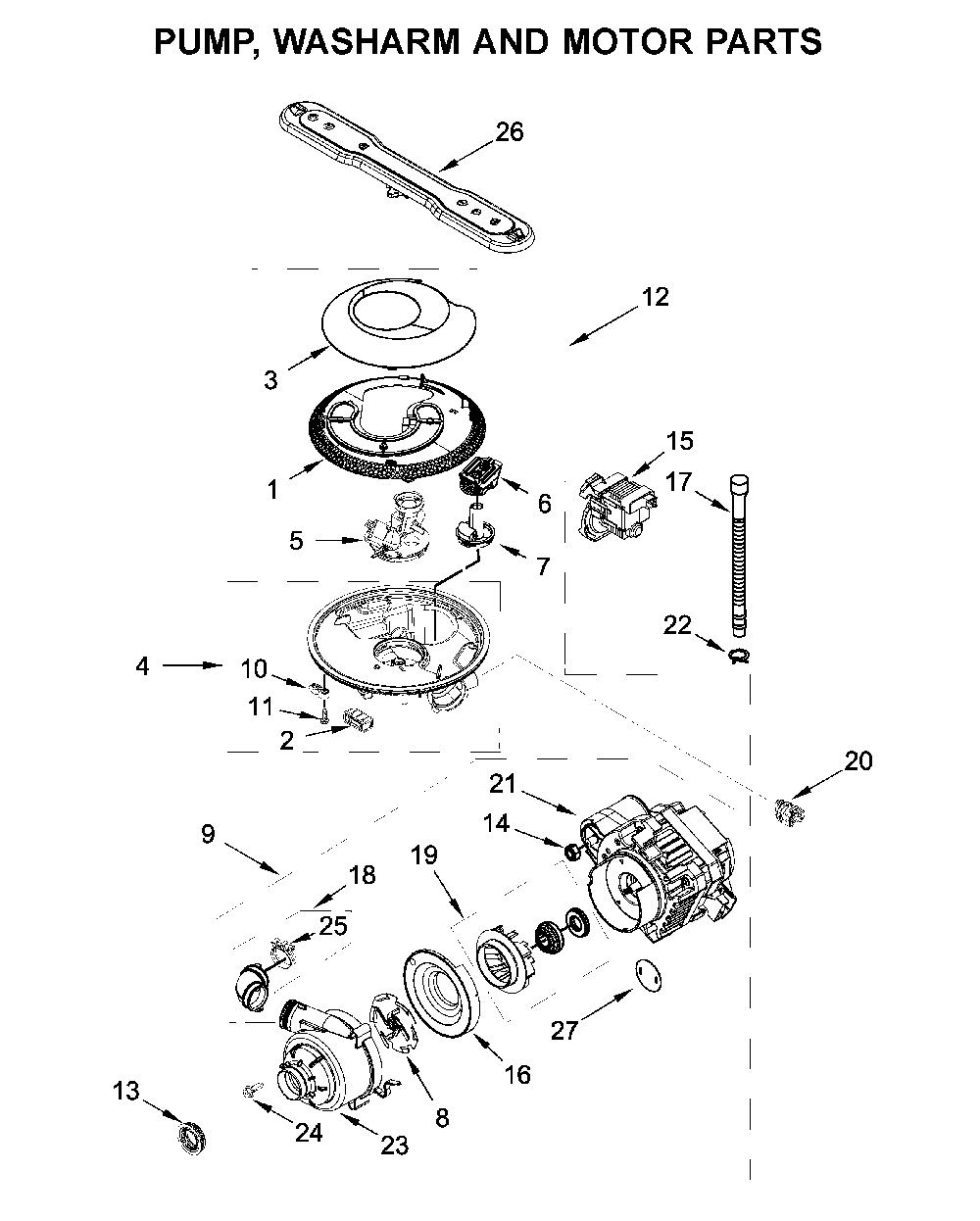 Pump, washarm and motor parts Diagram and Parts List for MDB7959SHZ1  Maytag Dishwasher