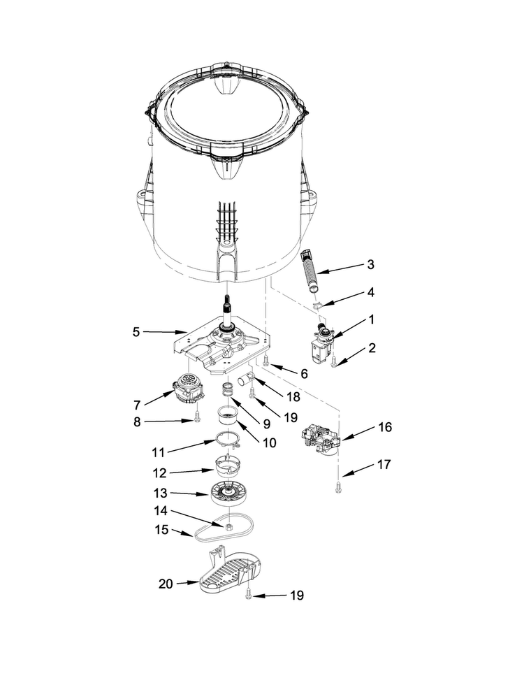Gearcase, Motor And Pump Parts Diagram and Parts List for CAW8350EW0  Crosley Washer