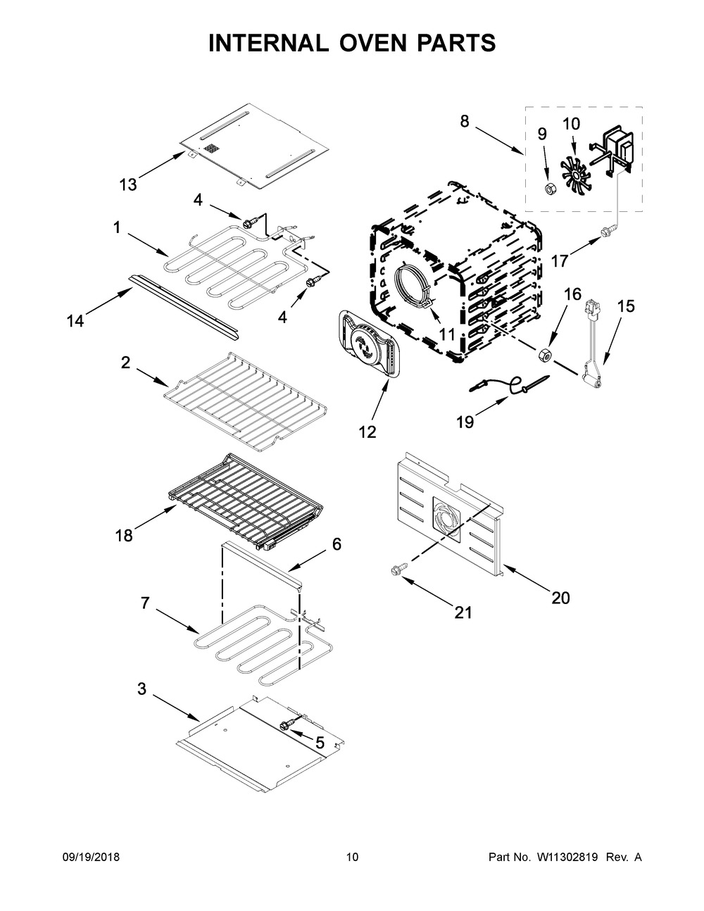 Internal Oven Parts Diagram and Parts List for JJW2830DS03  Maytag Wall Oven