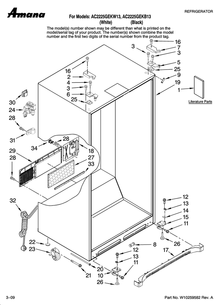 Cabinet Parts Diagram and Parts List for AC2225GEKB13  Amana Refrigerator