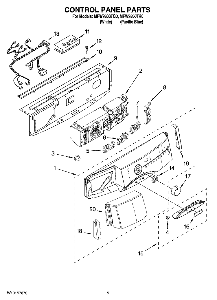 CONTROL PANEL PARTS Diagram and Parts List for MFW9800TQ0  Maytag Washer