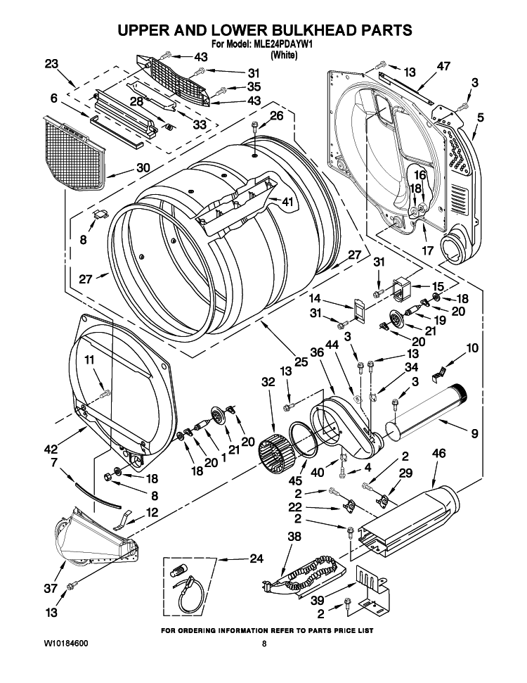 UPPER AND LOWER BULKHEAD PARTS Diagram and Parts List for MLE24PDAYW1  Maytag Dryer