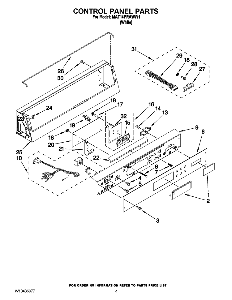 CONTROL PANEL PARTS Diagram and Parts List for MAT14PRAWW1  Maytag Washer