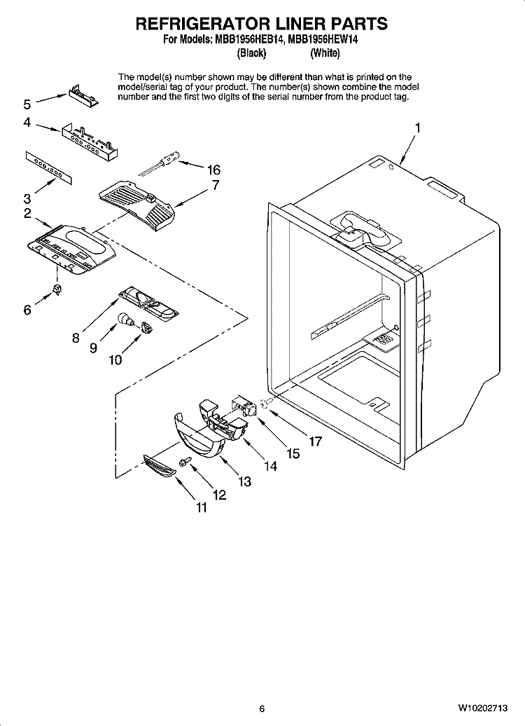 REFRIGERATOR LINER PARTS Diagram and Parts List for MBB1956HEW14  Maytag Refrigerator