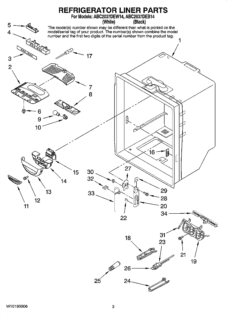 REFRIGERATOR LINER PARTS Diagram and Parts List for ABC2037DEB14  Amana Refrigerator