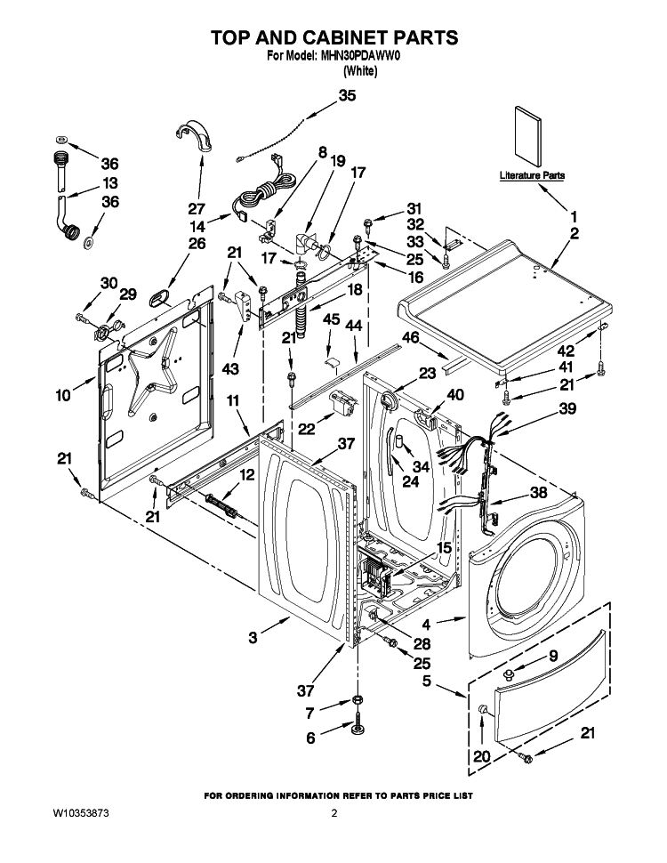 TOP AND CABINET PARTS Diagram and Parts List for MHN30PDAWW0  Maytag Washer