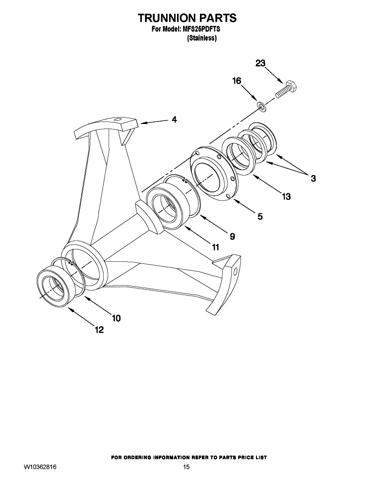 TRUNNION PARTS Diagram and Parts List for MFS25PDFTS  Maytag Washer