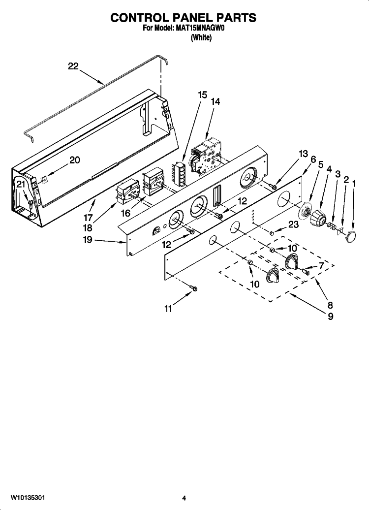 CONTROL PANEL PARTS Diagram and Parts List for MAT15MNAGW0  Maytag Washer