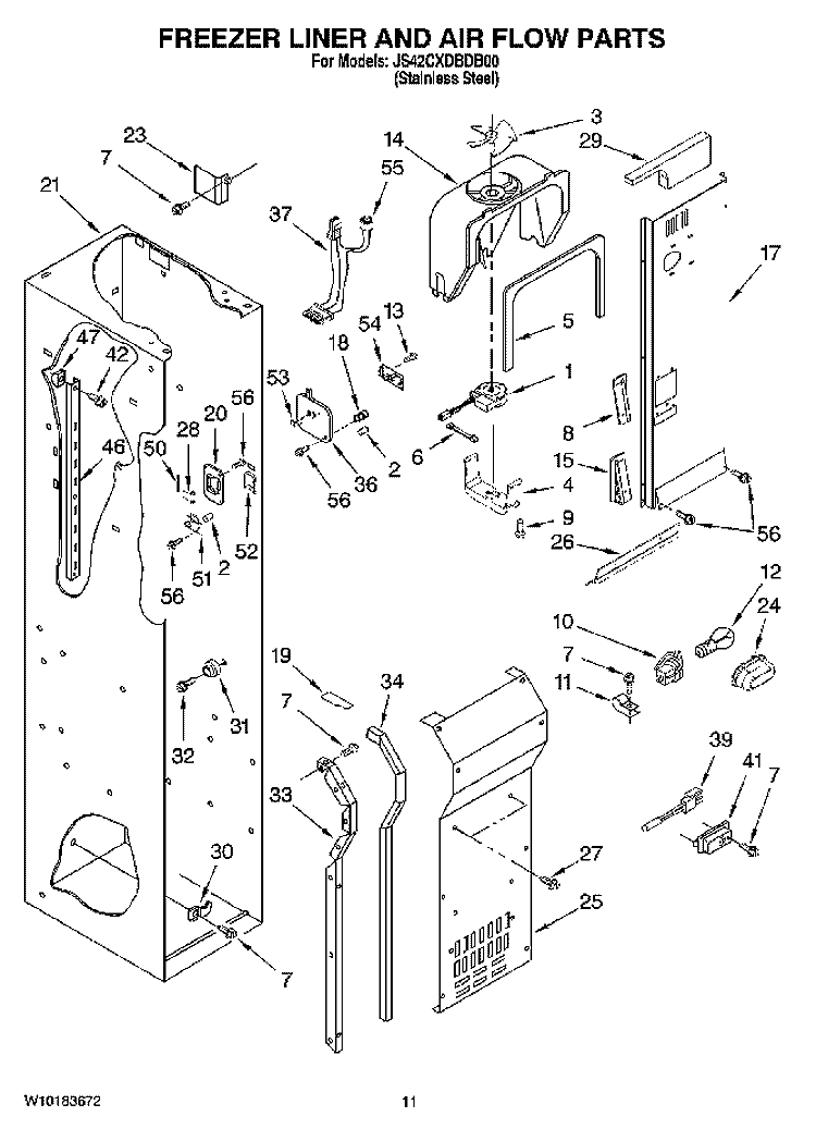 FREEZER LINER AND AIR FLOW PARTS Diagram and Parts List for JS42CXDBDB00  Jenn-Air Refrigerator