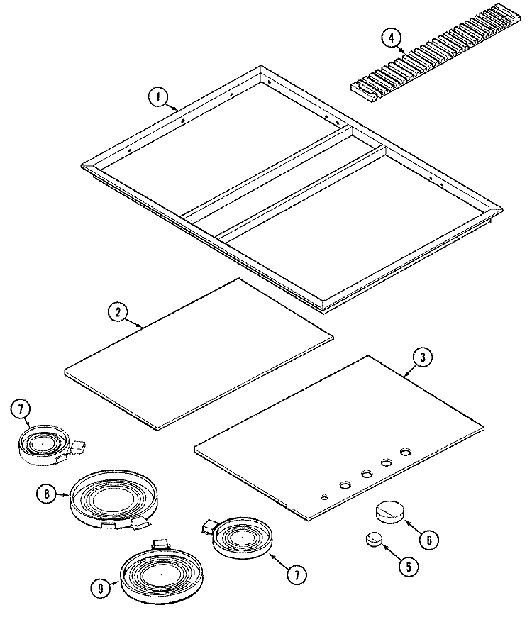 TOP ASSEMBLY Diagram and Parts List for CVE3400B  Jenn-Air Cooktop