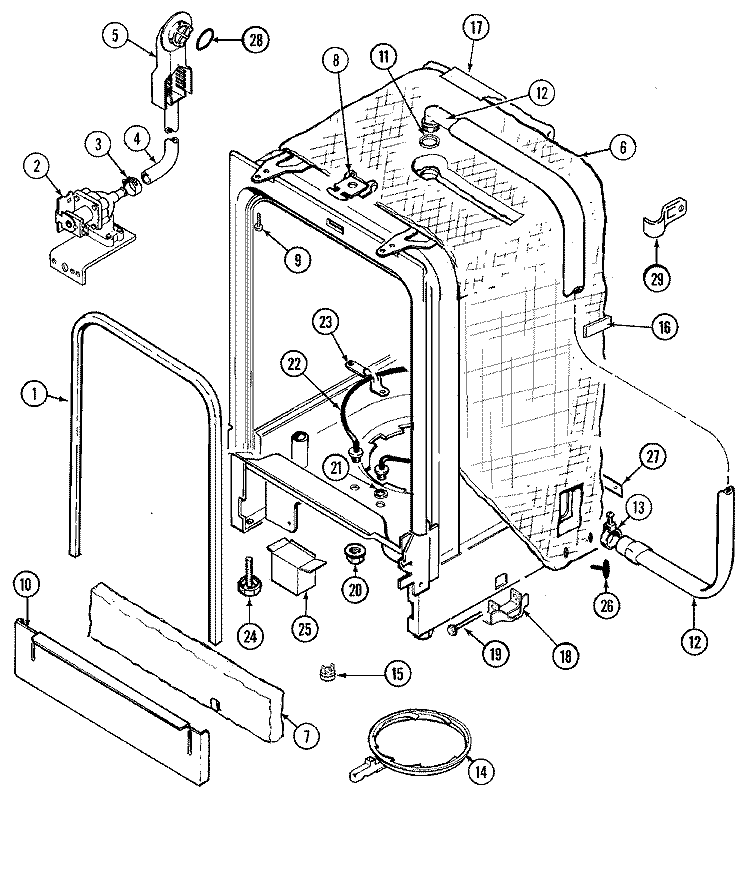 TUB Diagram and Parts List for DWU8702AAM  Maytag Dishwasher