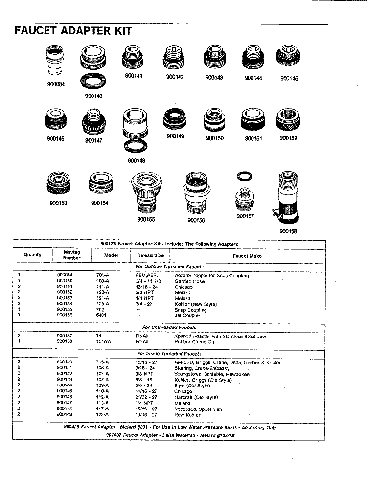 FAUCET ADAPTER KIT (INSIDE THREADED) Diagram and Parts List for DWC7602AAB  Maytag Dishwasher