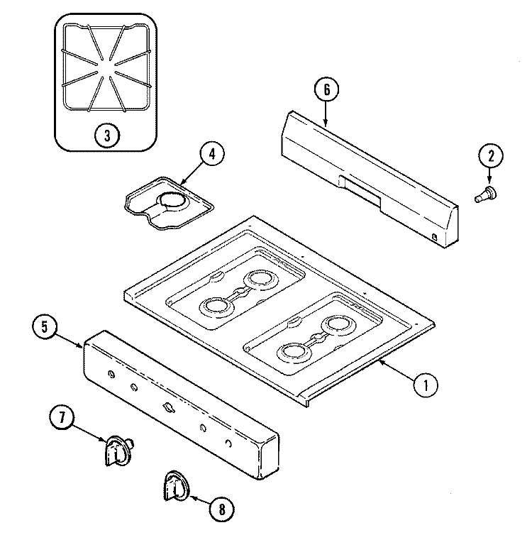 TOP ASSEMBLY Diagram and Parts List for 31003SAA  Magic Chef Range