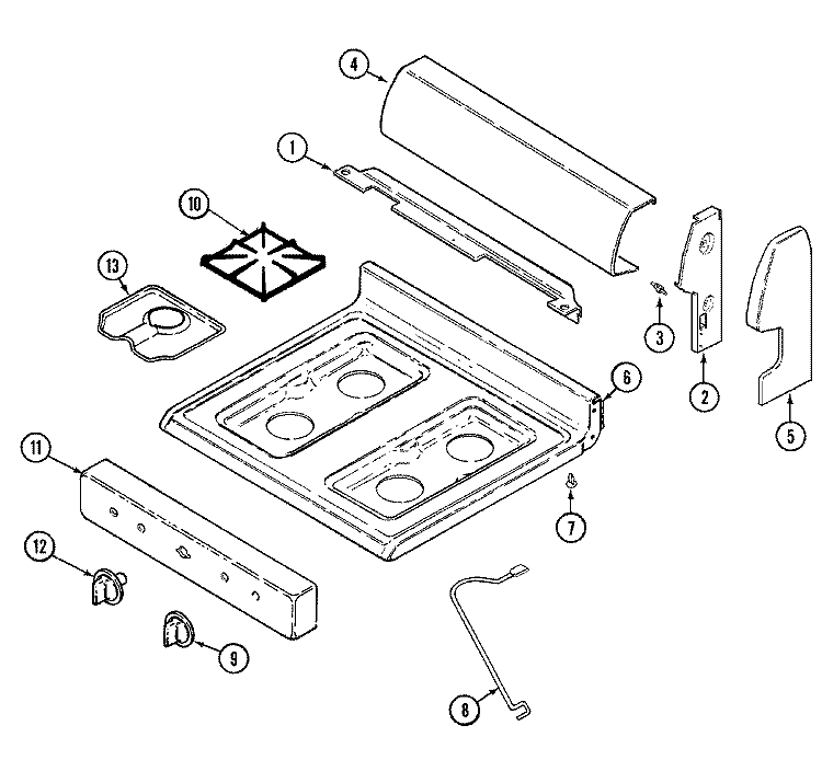 CONTROL PANEL / TOP ASSEMBLY Diagram and Parts List for 31203WAA  Magic Chef Range