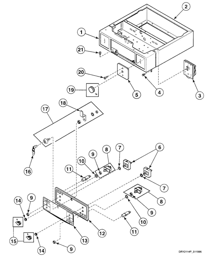Control Panel Diagram and Parts List for SSG009WF  Speed Queen Dryer